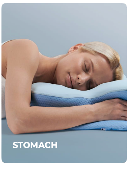 Stomach sleeping position on a contoured pillow