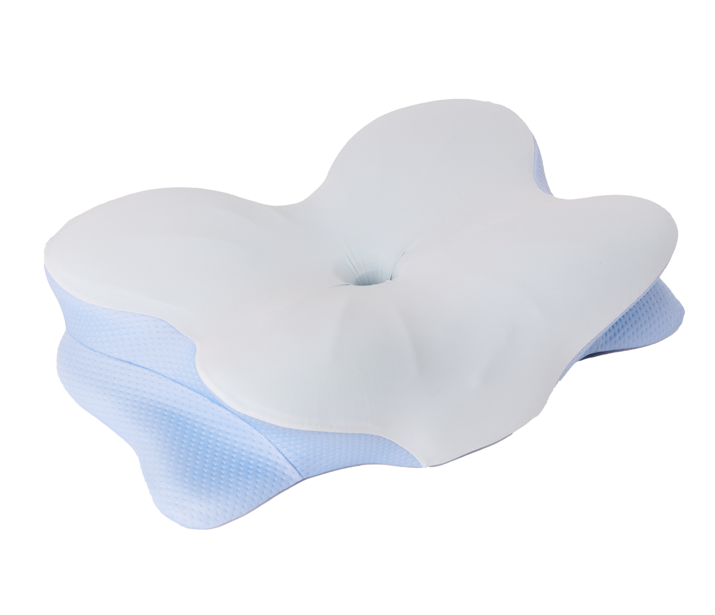 Angled cutout view of the butterfly-contour memory foam pillow